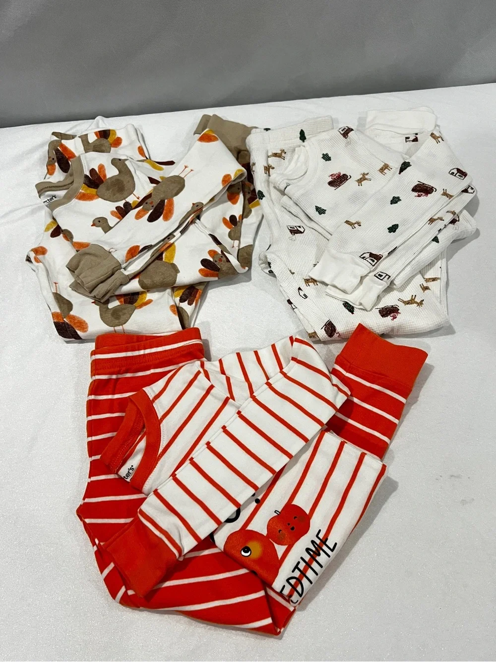 Carter's Lot of Three Set Kids Unisex Pajama Size 8 Cotton Holyday Fall Prints